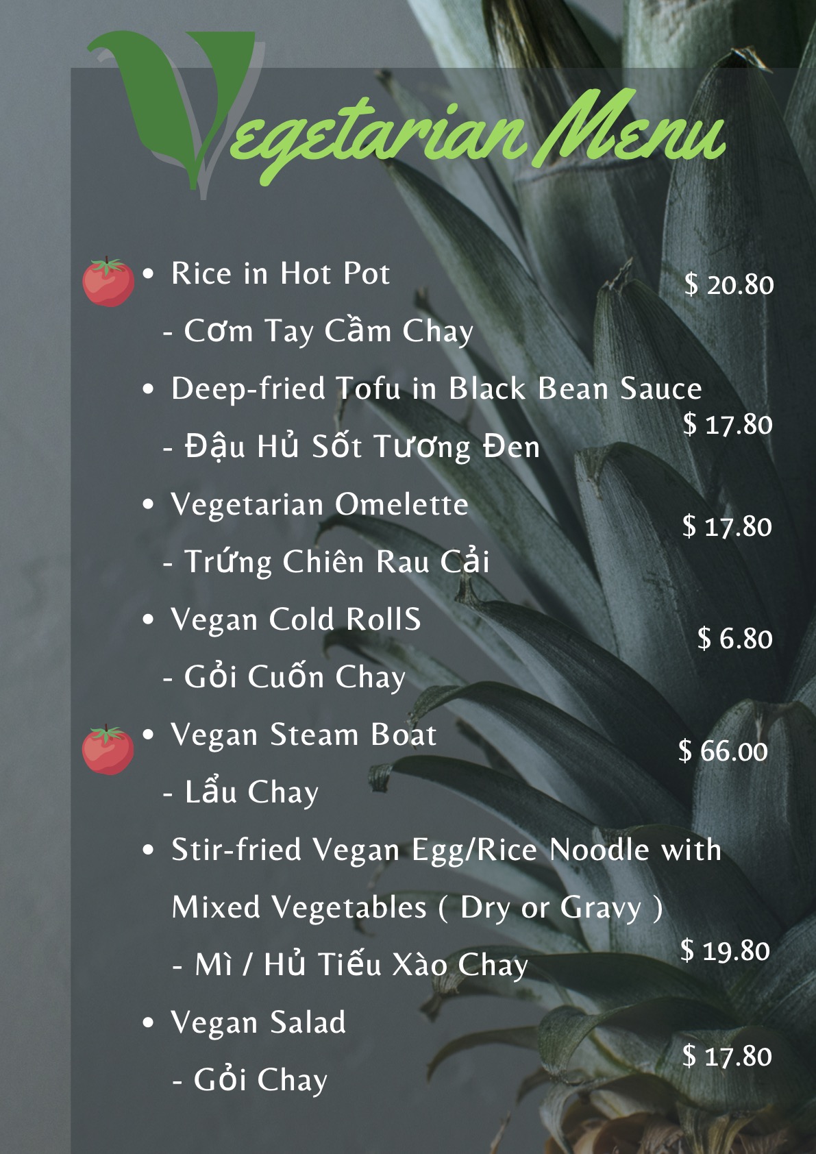 Vegetarian Menu 1/2